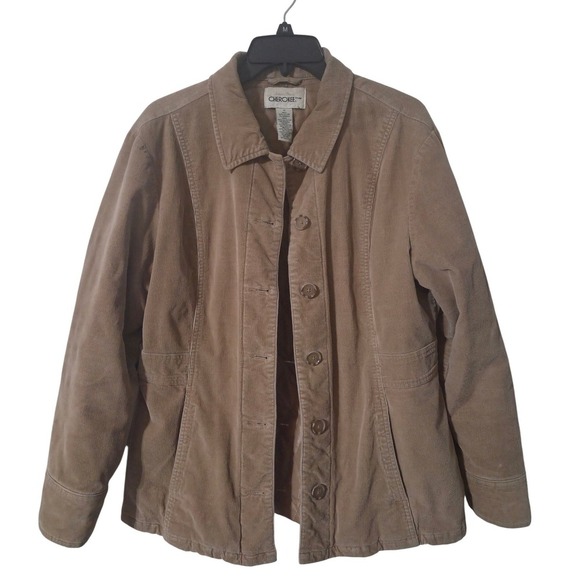 Cherokee Jackets & Blazers - Cherokee Vintage Y2k Tan Corduroy Button Front Quilted Lined Jacket Size M